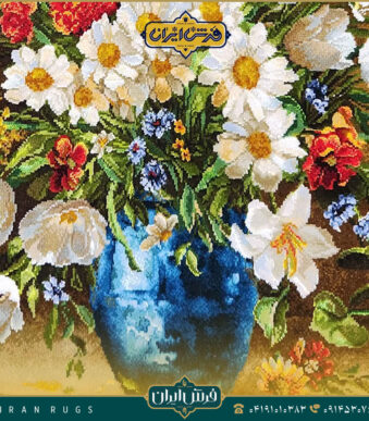 خرید قیمت خرید تابلوفرش دستباف سبد گل ستونی گلدان آبی سیدیان