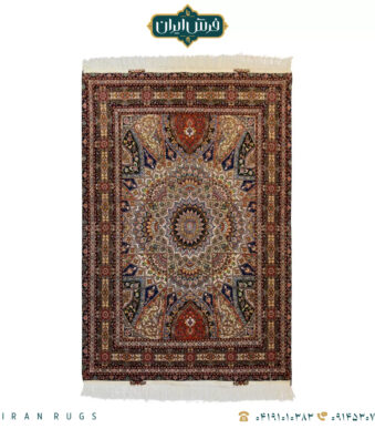 قیمت خرید فرش دستباف 3 متری طرح نقش گنبد زرشکی و سورمه ای
