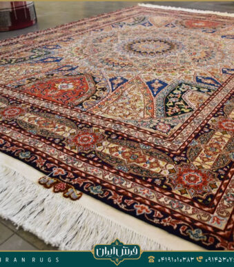 خرید قیمت خرید فرش دستباف 3 متری طرح نقش گنبد زرشکی و سورمه ای