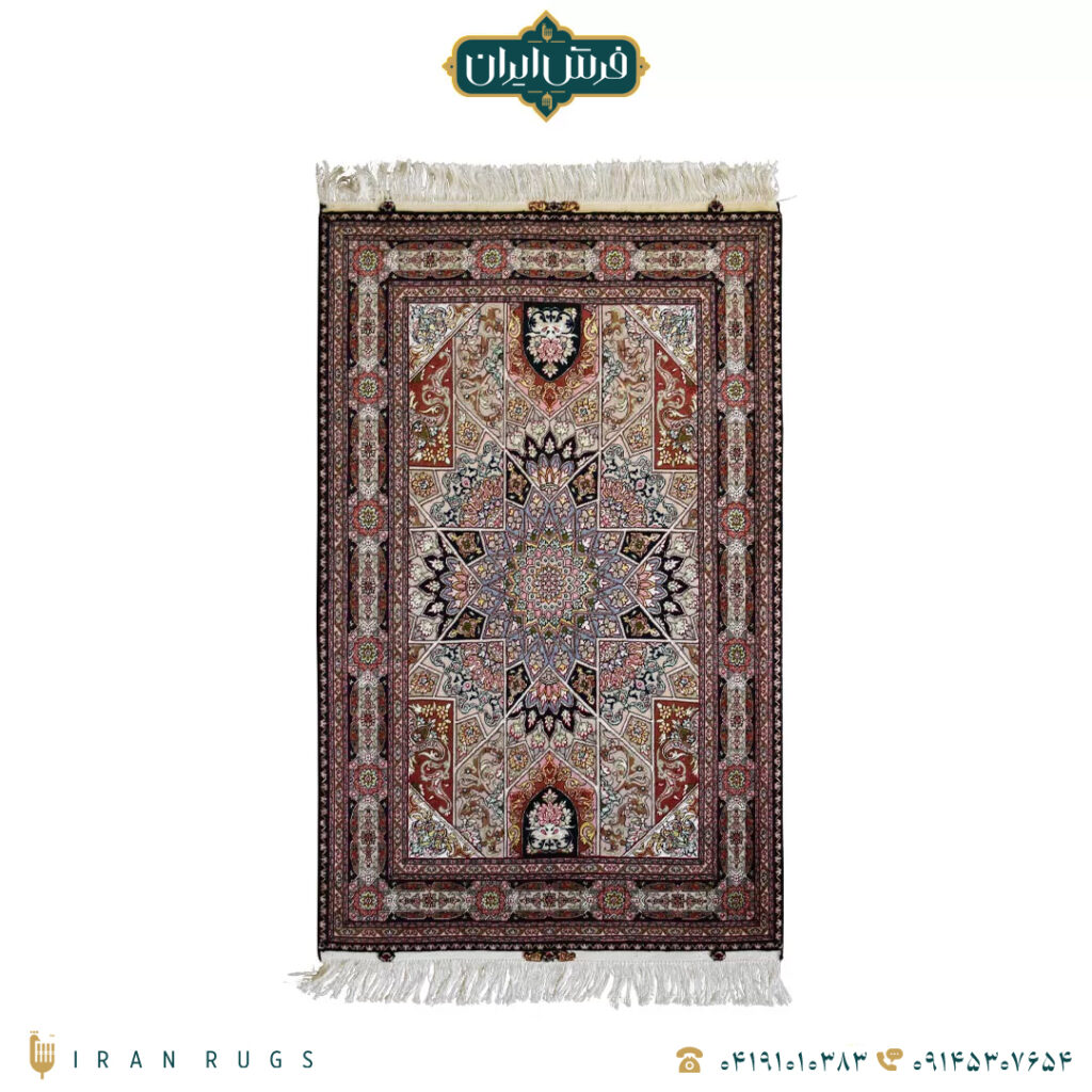 خرید قیمت خرید فرش دستباف 1.5 متری نقش گنبد مشکی قرمز