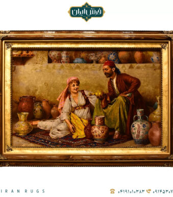 قیمت خرید تابلو فرش دستباف طرح پیرمرد کوزه فروش