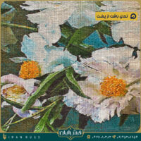 قیمت خرید تابلوفرش دستبافت گل سفید زمینه آبی ترابی .